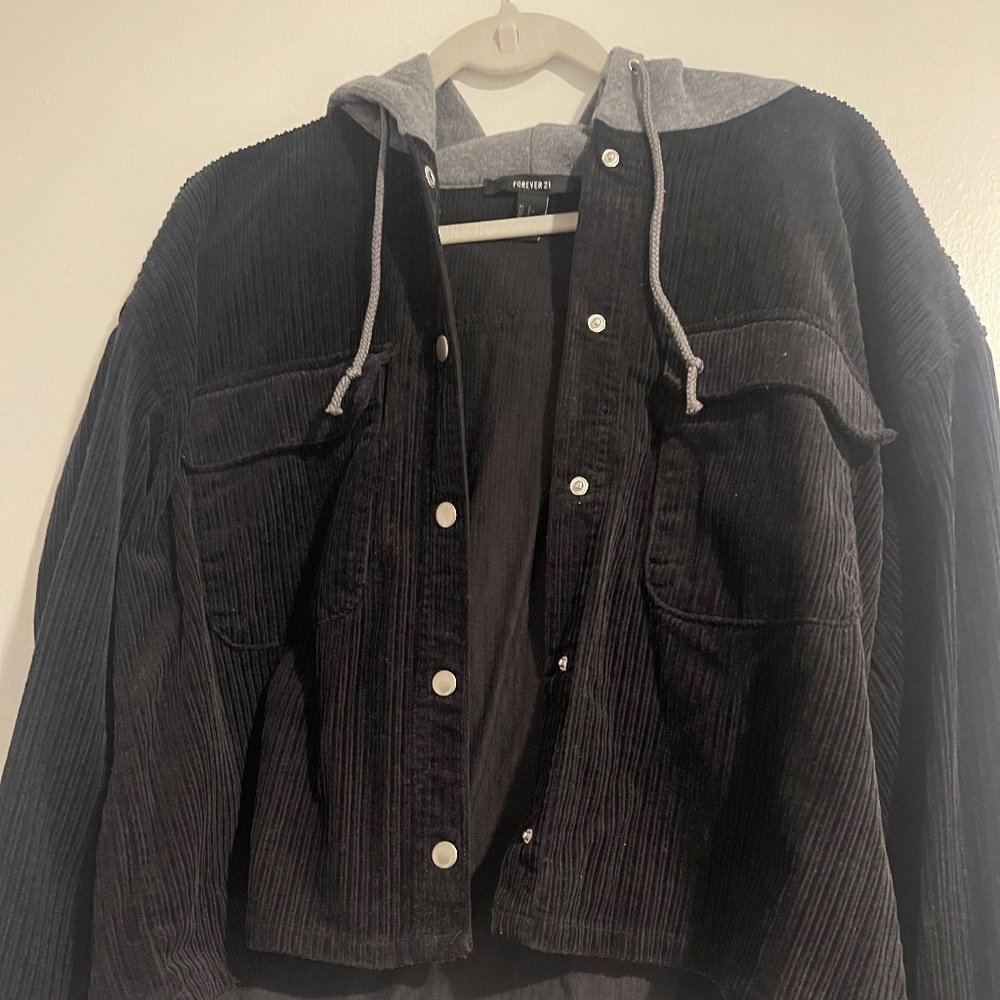 Cropped Button Hooded Jacket